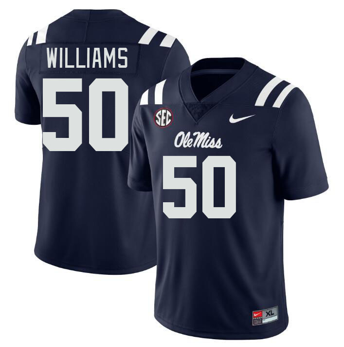 Men #50 Jayden Williams Ole Miss Rebels College Football Jerseys Stitched-Navy